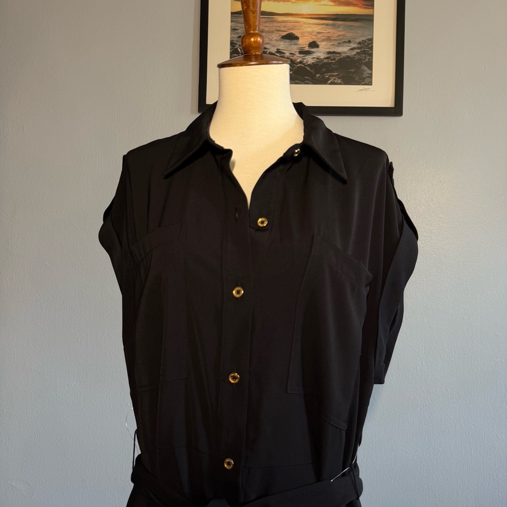 NWTMichael Kors Black Midi Dress with Belt - Picture 3 of 7